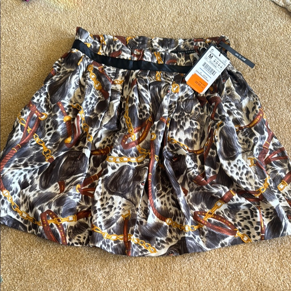 100% Silk skirt with cute dog and leopard print pattern - new with tag, size M